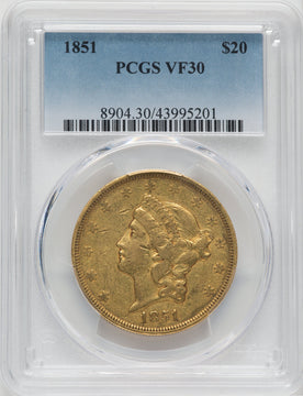 1851 $20 Liberty Double Eagle PCGS VF30