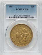 1851 $20 Liberty Double Eagle PCGS VF30