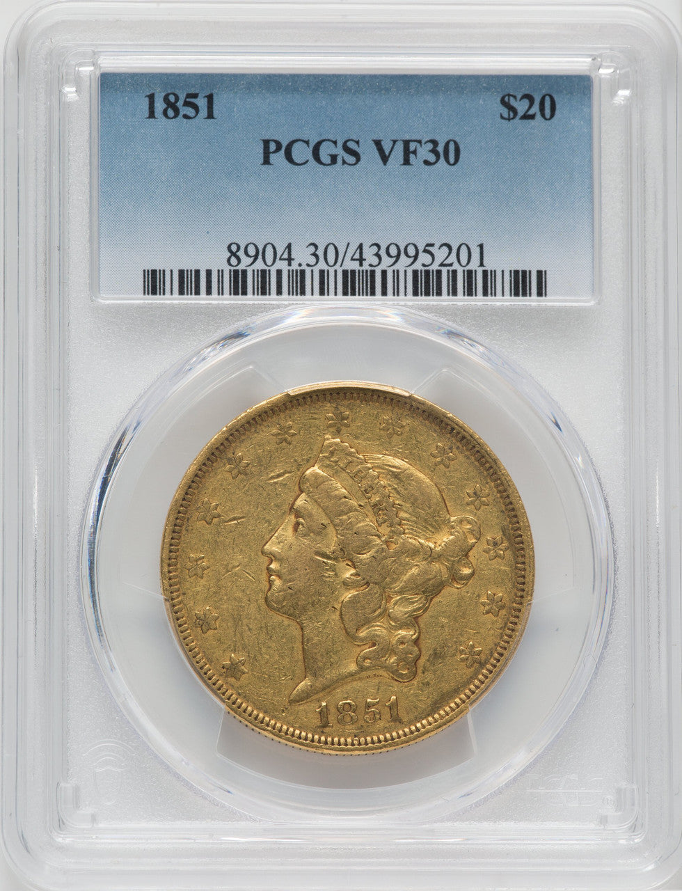 1851 $20 Liberty Double Eagle PCGS VF30