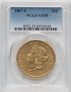 1867-S $20 Liberty Double Eagle PCGS VF35