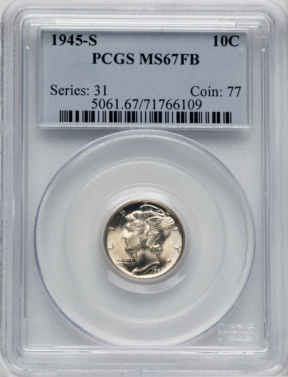 1945-S 10C FB Mercury Dime PCGS MS67