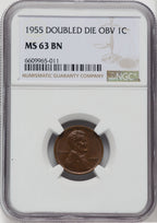 1955 1C Doubled Die Obverse FS-101 BN Lincoln Cent NGC MS63