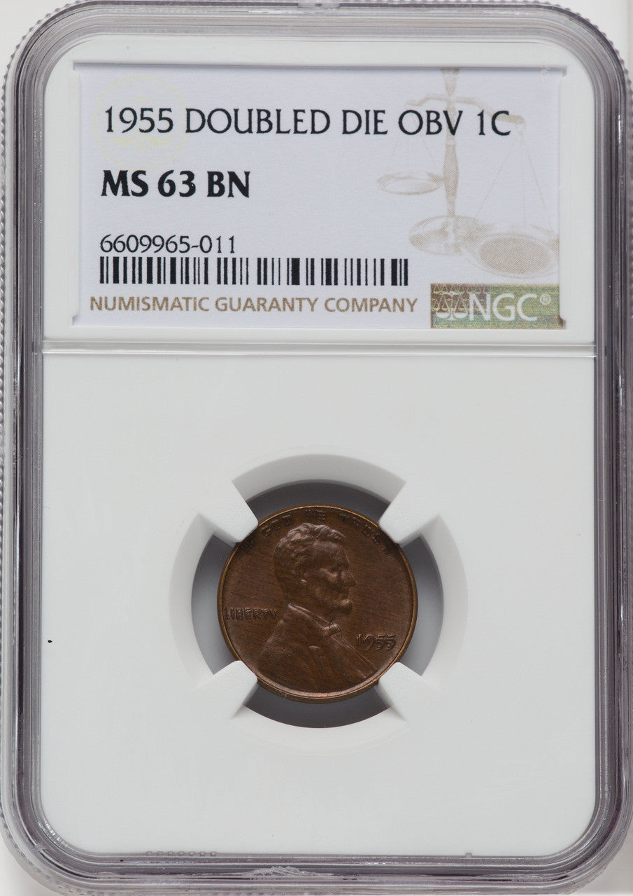 1955 1C Doubled Die Obverse FS-101 BN Lincoln Cent NGC MS63