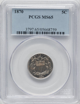 1870 5C Shield Nickel PCGS MS65