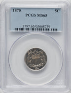 1870 5C Shield Nickel PCGS MS65