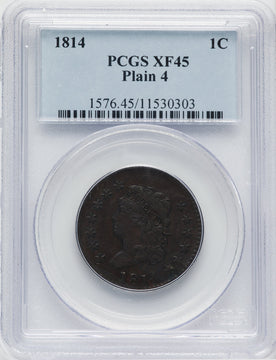 1814 1C Plain 4 BN Large Cent PCGS XF45