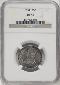 1831 25C Small Letters Bust Quarter NGC AU55