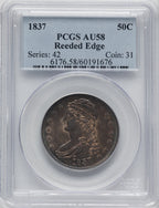 1837 50C Reeded Edge Reeded Edge Half Dollar PCGS AU58