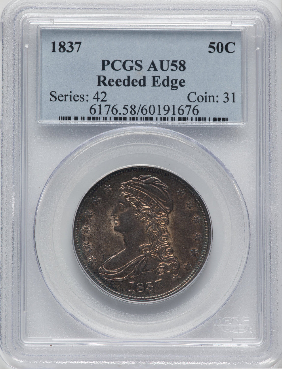 1837 50C Reeded Edge Reeded Edge Half Dollar PCGS AU58