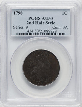 1798 Second Hair Style BN Large Cent PCGS AU50