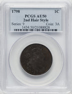 1798 Second Hair Style BN Large Cent PCGS AU50