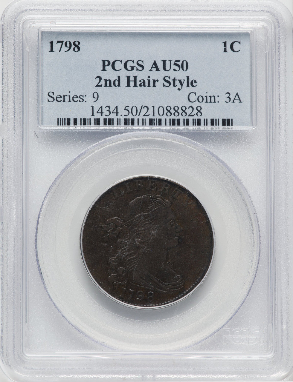 1798 Second Hair Style BN Large Cent PCGS AU50