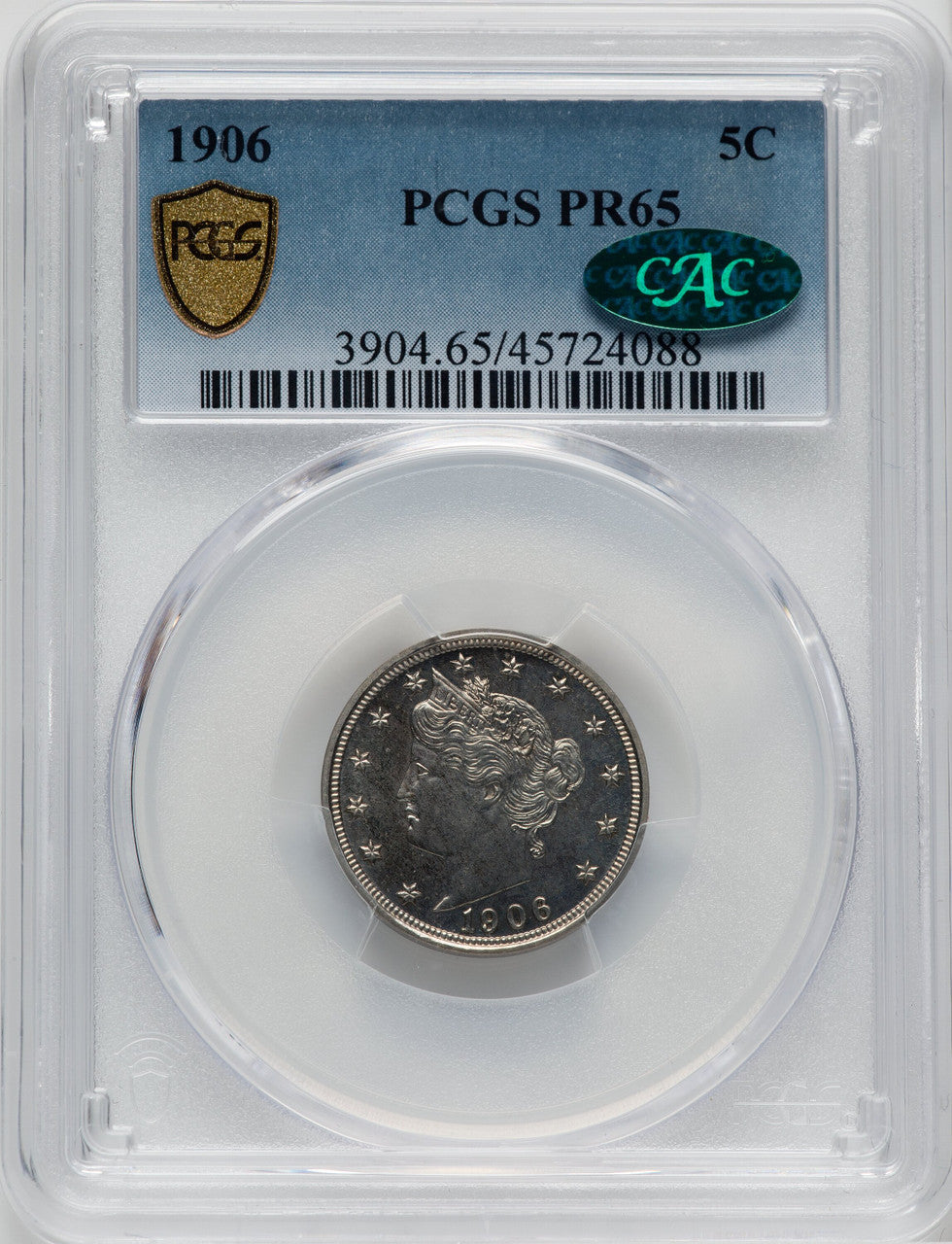 1906 5C CAC Proof Liberty Nickel PCGS PR65