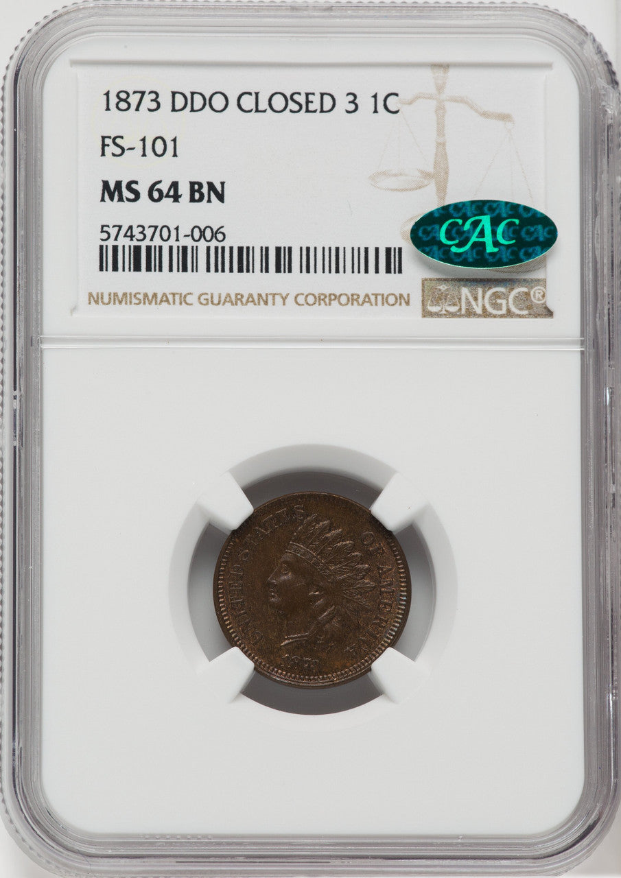 1873 1C Doubled Die Obverse FS-101 S-1 BN CAC Indian Cent NGC MS64
