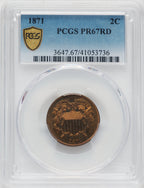 1871 2C RD Proof Two Cent Pieces PCGS PR67