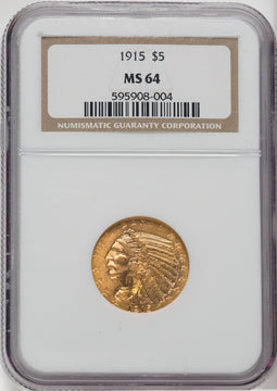 1915 $5 Indian Half Eagle NGC MS62