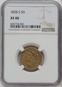 1858-S $5 Liberty Half Eagle NGC XF40