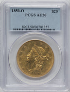 1850-O $20 Liberty Double Eagle PCGS AU50