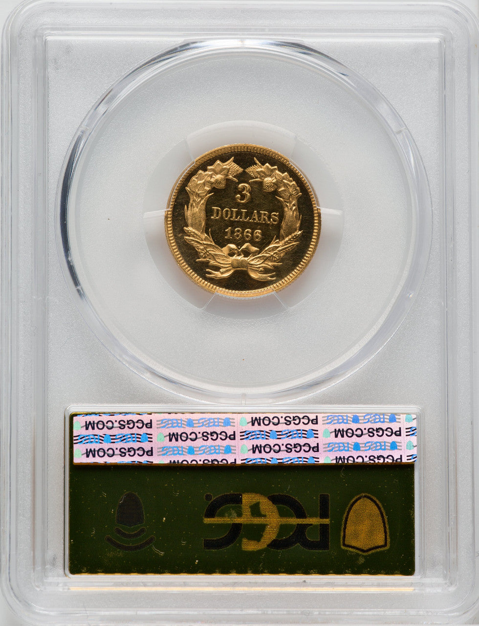 1866 $3 Proof Three Dollar Gold Pieces PCGS PR63+