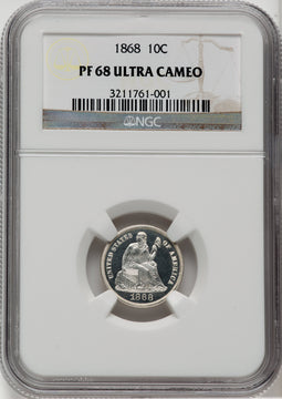 1868 10C Proof Seated Dime NGC PR68