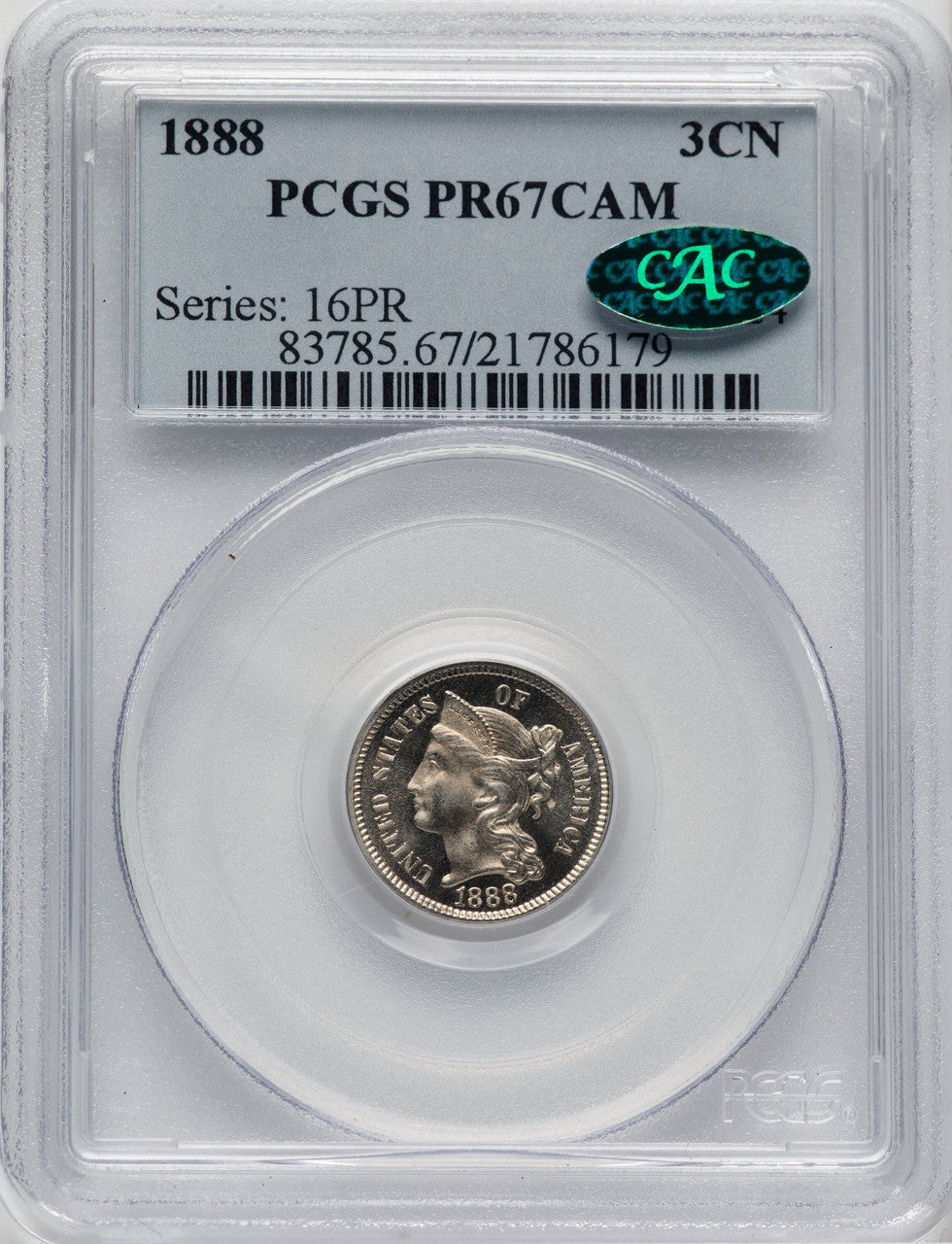 1888 3CN CA CAC Proof Three Cent Nickel PCGS PR67