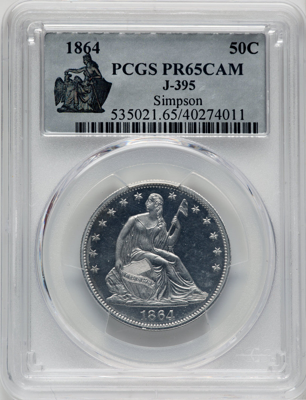 1864 50C Judd-395 CA Patterns PCGS MS65
