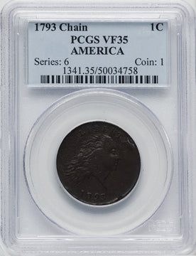 1793 CHAIN 1C AMERICA BN Large Cent PCGS VF35