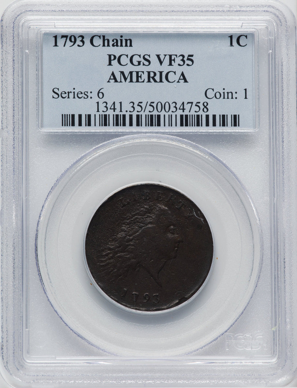 1793 CHAIN 1C AMERICA BN Large Cent PCGS VF35