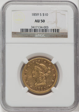 1859-S $10 Liberty Eagle NGC AU50