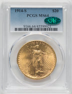 1914-S $20 CAC Saint-Gaudens Double Eagle PCGS MS64