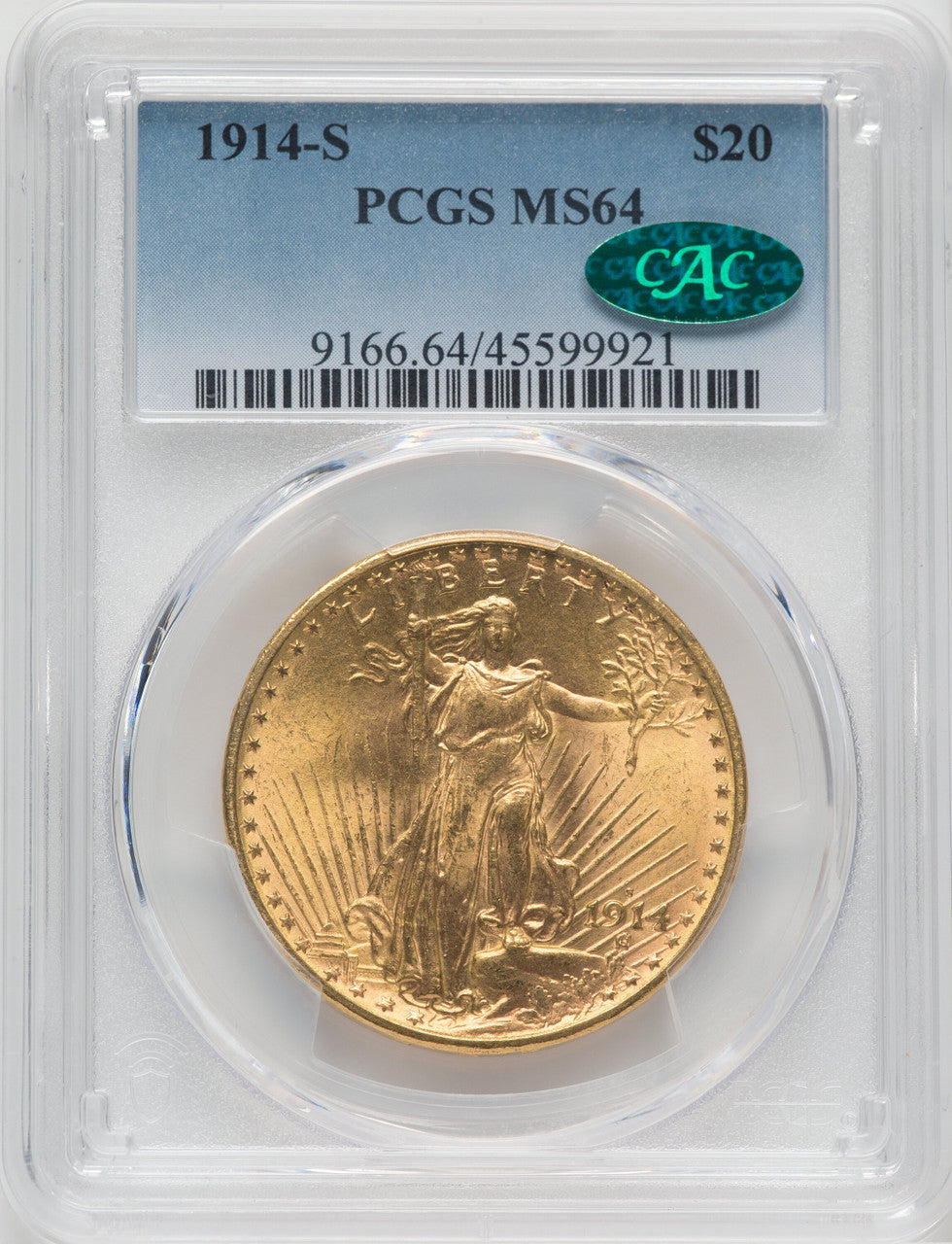 1914-S $20 CAC Saint-Gaudens Double Eagle PCGS MS64