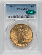 1915-S $20 CAC Saint-Gaudens Double Eagle PCGS MS63