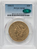 1856-S $20 CAC Liberty Double Eagle PCGS XF40