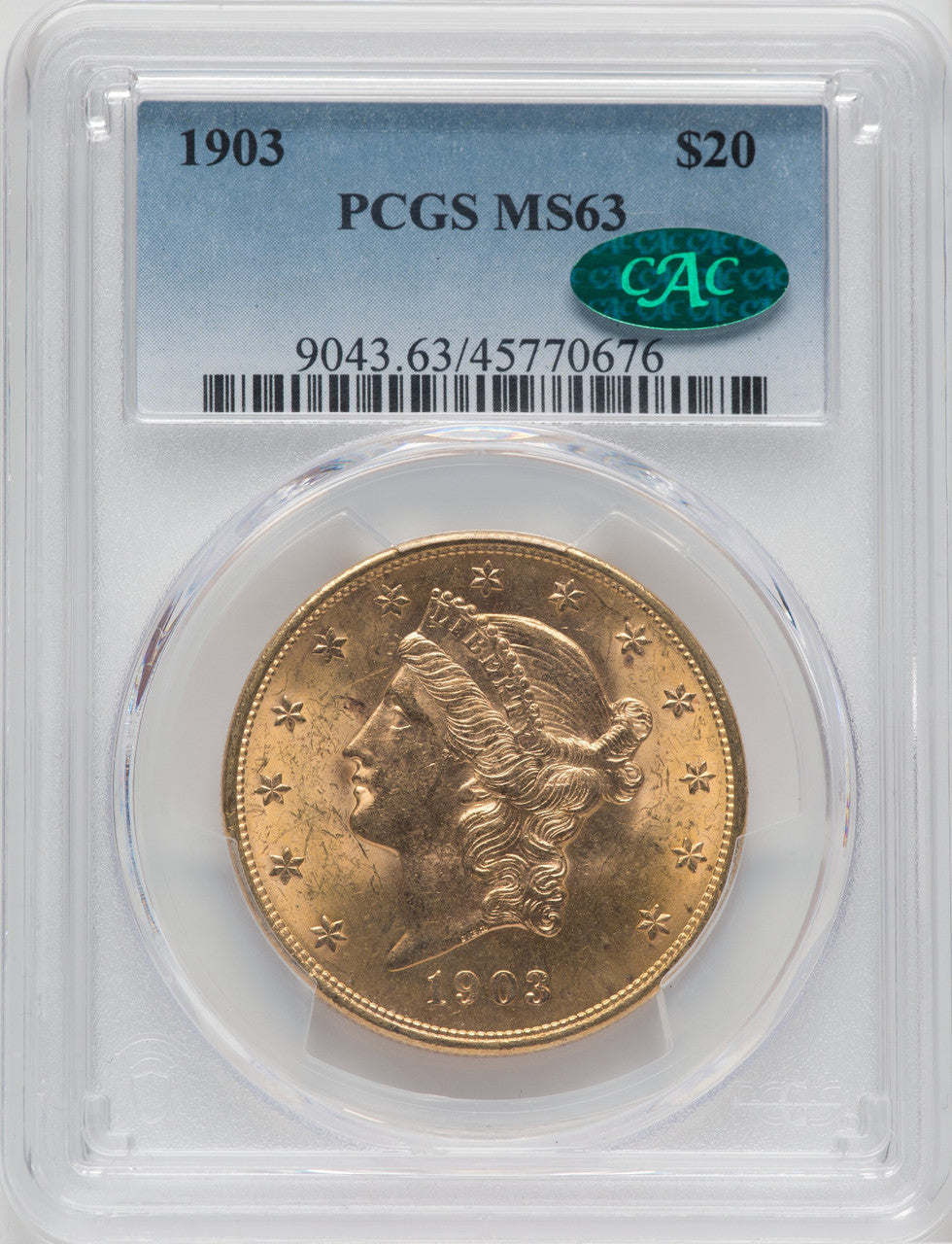 1903 $20 CAC Liberty Double Eagle PCGS MS63