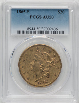 1865-S $20 Liberty Double Eagle PCGS AU50