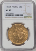 1866-S $20 MOTTO Liberty Double Eagle NGC AU55