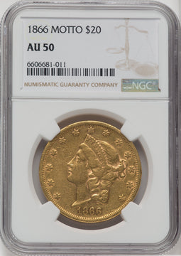 1866 $20 Liberty Double Eagle NGC AU50