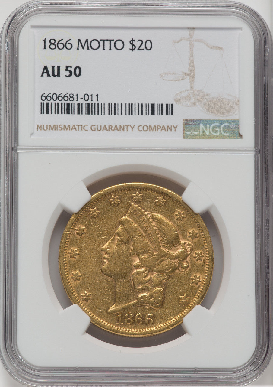 1866 $20 Liberty Double Eagle NGC AU50