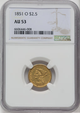 1851-O $2.50 Liberty Quarter Eagle NGC AU53