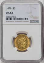 1838 $5 Classic Half Eagle NGC MS62