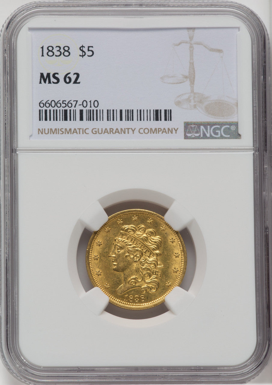 1838 $5 Classic Half Eagle NGC MS62