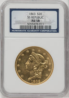 1863 $20 Liberty Double Eagle NGC AU58