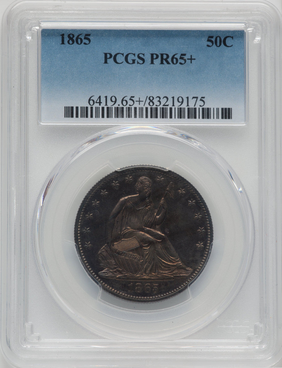 1865 50C Proof Seated Half Dollar PCGS PR65+