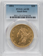 1854 $20 Small Date Liberty Double Eagle PCGS AU55