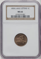 1858 1C Large Letters Flying Eagle Cent NGC MS66
