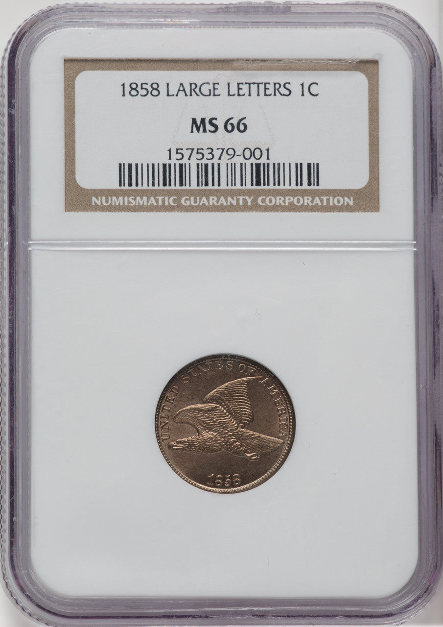 1858 1C Large Letters Flying Eagle Cent NGC MS66