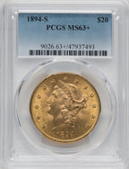 1894-S $20 Liberty Double Eagle PCGS MS63+
