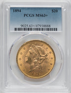 1894 $20 PCGS Plus Liberty Double Eagle PCGS MS63+