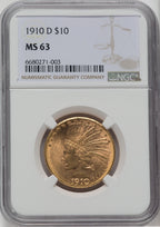 1910-D $10 Indian Eagle NGC MS63