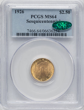 1926 $2.50 SESQUI CAC Commemorative Gold PCGS MS64